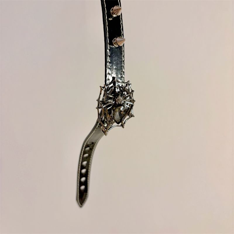 Faux Spike Stud Choker Spiderweb Leather