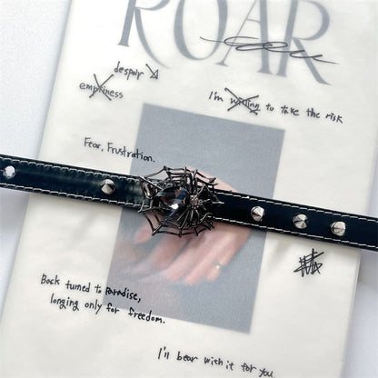 Faux Spike Stud Choker Spiderweb Leather