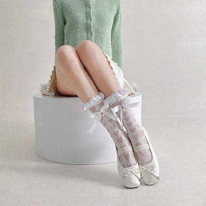 Ruffle Trimmed Mesh Tall Socks