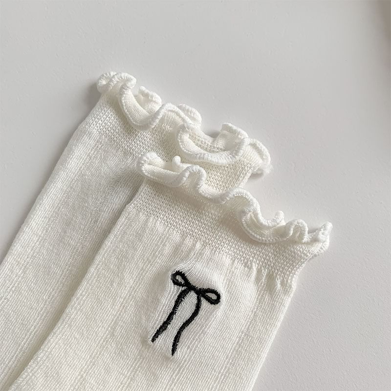 Ruffle Trim Bow Crew Socks