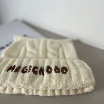Lettering Knit Embroidered Cable Beanie