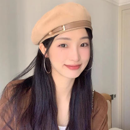 Belted Suede Beret Faux