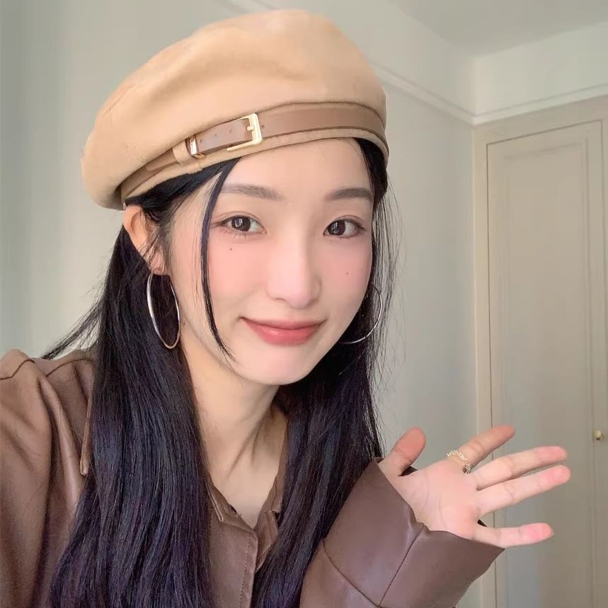 Belted Suede Beret Faux