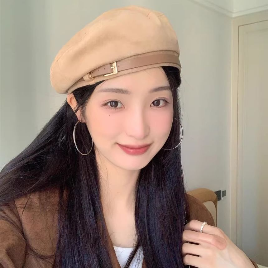 Belted Suede Beret Faux