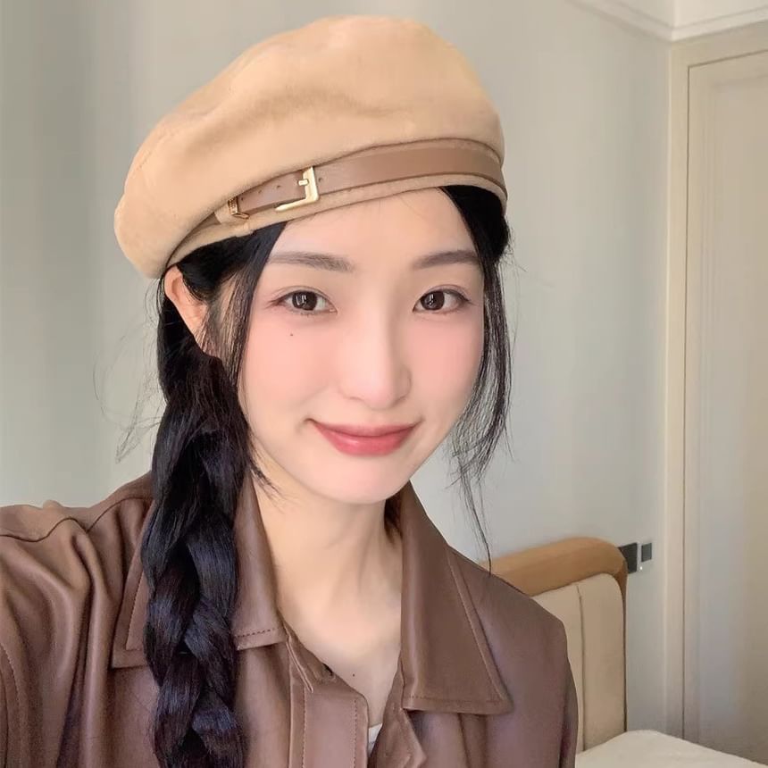 Belted Suede Beret Faux