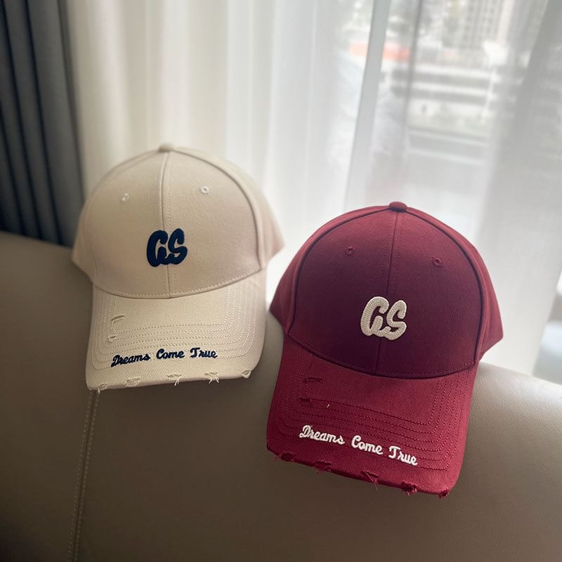 Lettering Cap Embroidered Distressed Baseball