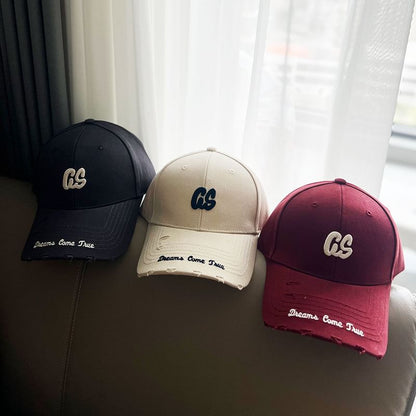 Lettering Cap Embroidered Distressed Baseball