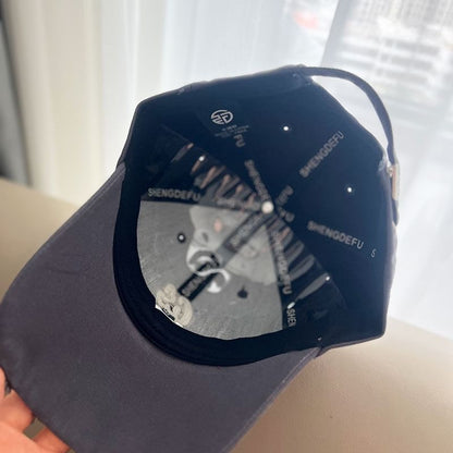 Lettering Cap Embroidered Distressed Baseball