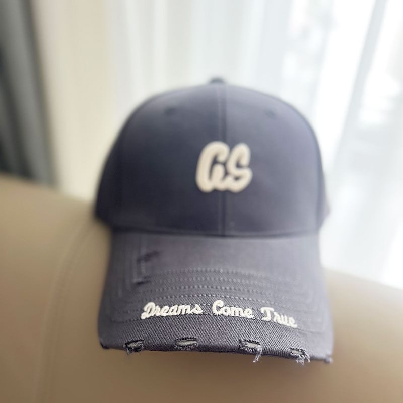 Lettering Cap Embroidered Distressed Baseball