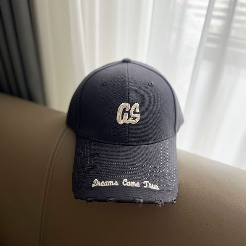 Lettering Cap Embroidered Distressed Baseball