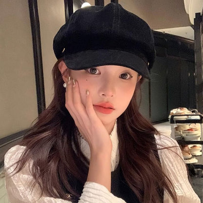 Newsboy Faux Cap Plain Suede