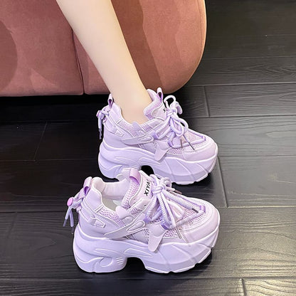 Hidden Wedge Panel Mesh Platform Sneakers