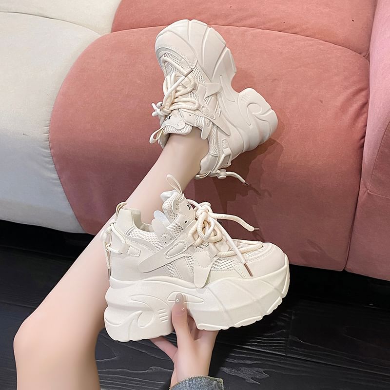 Hidden Wedge Panel Mesh Platform Sneakers