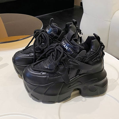 Hidden Wedge Panel Mesh Platform Sneakers