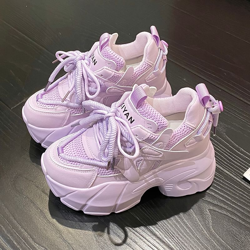 Hidden Wedge Panel Mesh Platform Sneakers