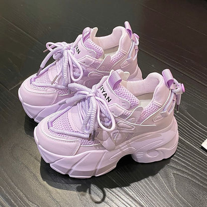 Hidden Wedge Panel Mesh Platform Sneakers