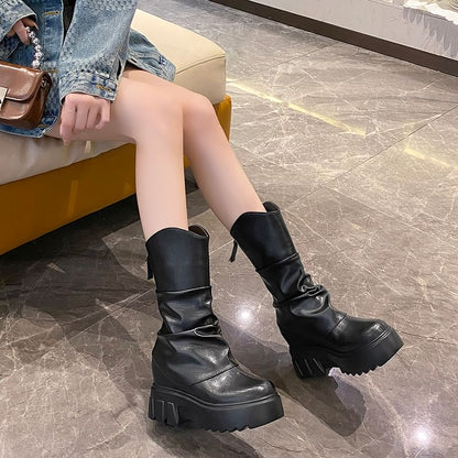 Platform Mid Panel Calf Boots