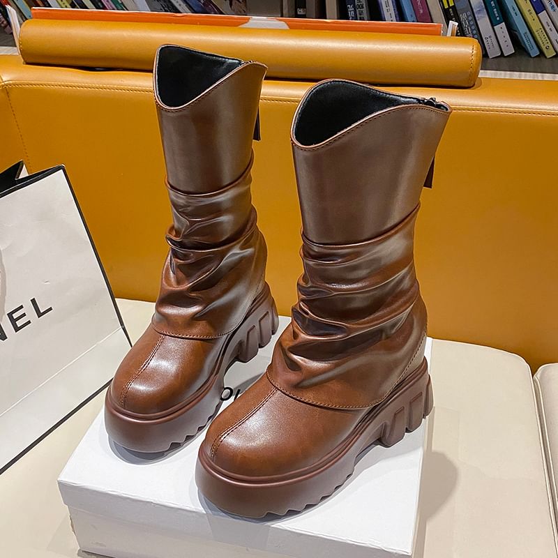 Platform Mid Panel Calf Boots