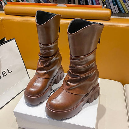 Platform Mid Panel Calf Boots