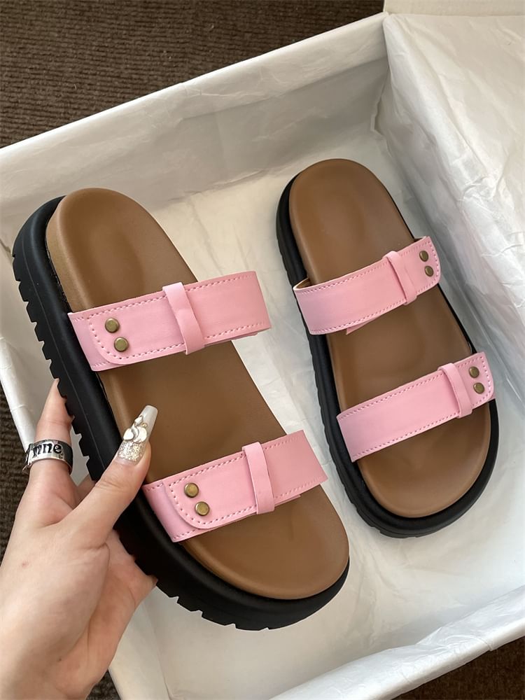 Platform Plain Faux Leather Slide Sandals