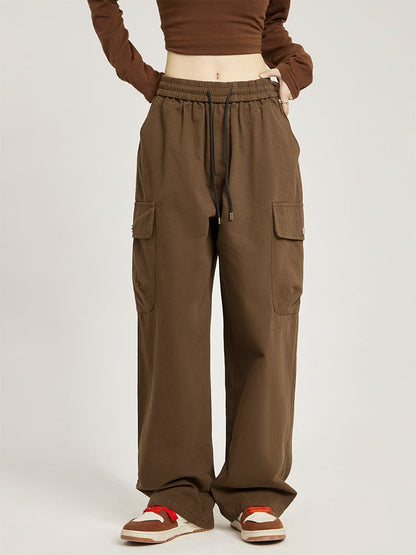 Low Rise Plain Pocket Loose-Fit Wide-Leg Sweatpants