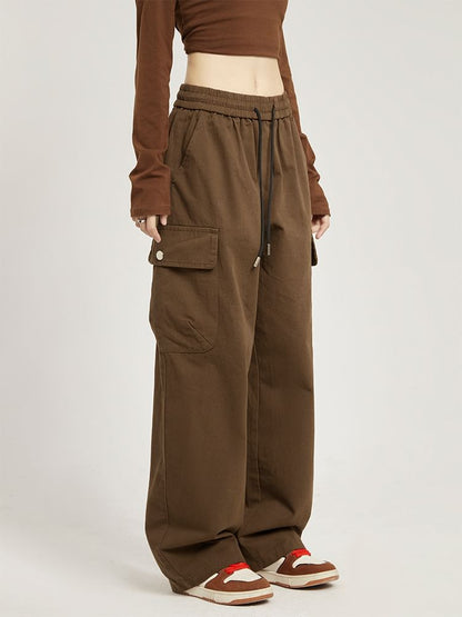 Low Rise Plain Pocket Loose-Fit Wide-Leg Sweatpants