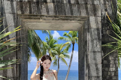 Tiered Midi Sundress Floral Sleeveless A-Line Halter