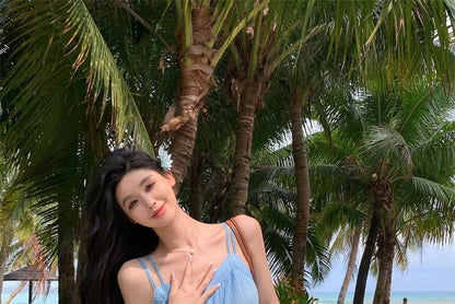 A-Line Gradient Midi Strap Spaghetti Dress