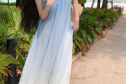 A-Line Gradient Midi Strap Spaghetti Dress