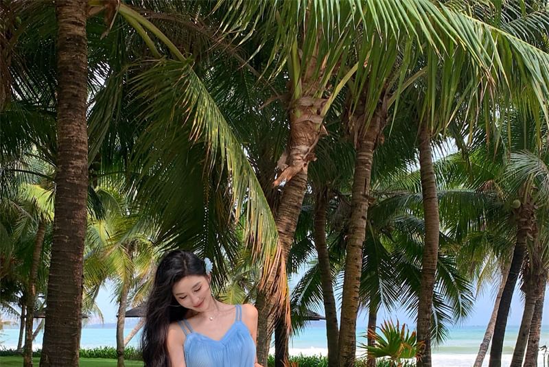 A-Line Gradient Midi Strap Spaghetti Dress