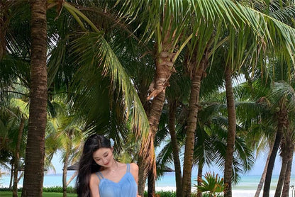 A-Line Gradient Midi Strap Spaghetti Dress