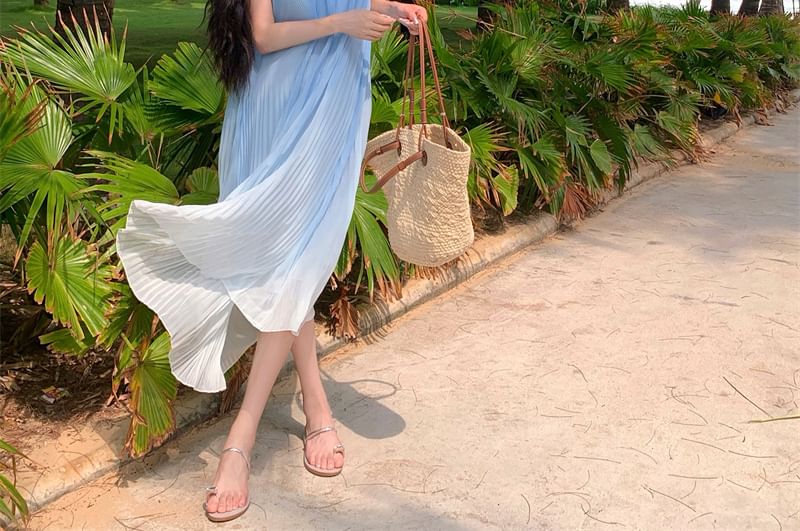 A-Line Gradient Midi Strap Spaghetti Dress