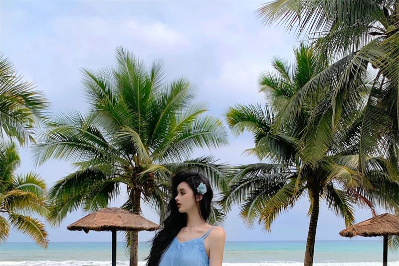 A-Line Gradient Midi Strap Spaghetti Dress