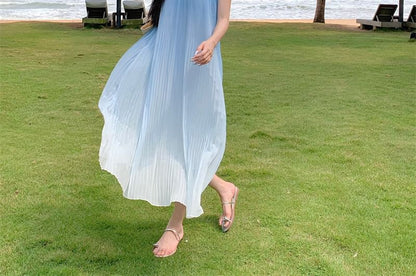 A-Line Gradient Midi Strap Spaghetti Dress