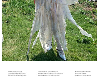 Floral A-Line Lace Spaghetti Sundress Strap Panel Midi Asymmetrical