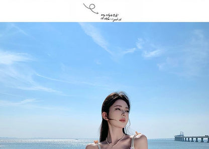 Flower Accent Strap Spaghetti Dress A-Line Midi