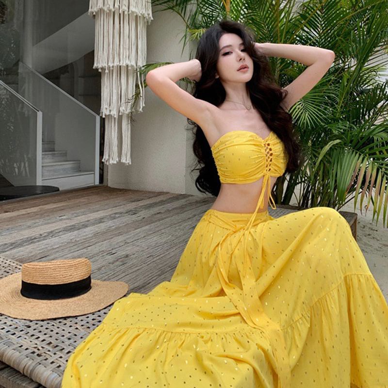 Top Tube Skirt Maxi Set: Crop Rise + A-Line Mid Lace-Up