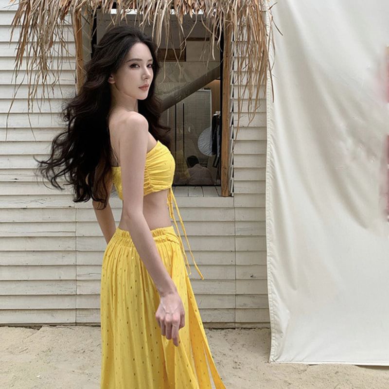 Top Tube Skirt Maxi Set: Crop Rise + A-Line Mid Lace-Up