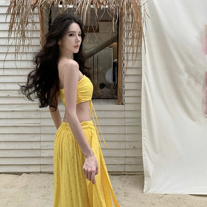 Top Tube Skirt Maxi Set: Crop Rise + A-Line Mid Lace-Up