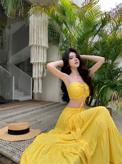 Top Tube Skirt Maxi Set: Crop Rise + A-Line Mid Lace-Up