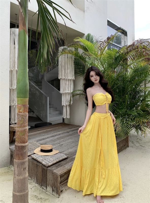 Top Tube Skirt Maxi Set: Crop Rise + A-Line Mid Lace-Up