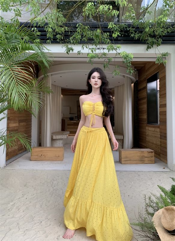 Top Tube Skirt Maxi Set: Crop Rise + A-Line Mid Lace-Up