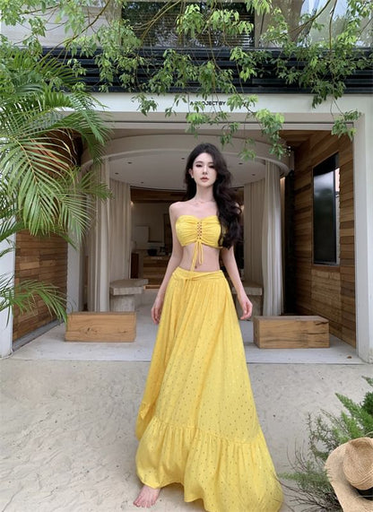 Top Tube Skirt Maxi Set: Crop Rise + A-Line Mid Lace-Up