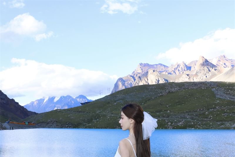 Spaghetti Midi Asymmetrical Plain A-Line Strap Dress