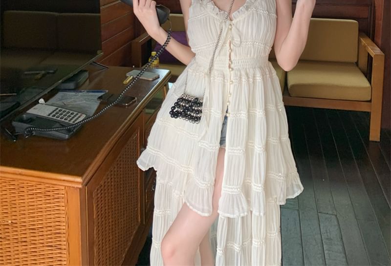 Maxi Dress Button Sleeveless Plain Slit A-Line