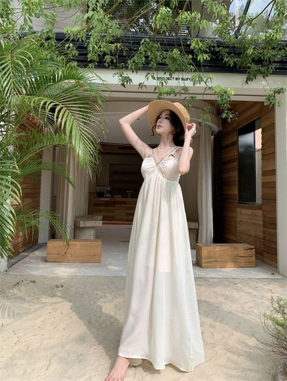 Sleeveless Maxi V-Neck Slit Dress A-Line Cutout