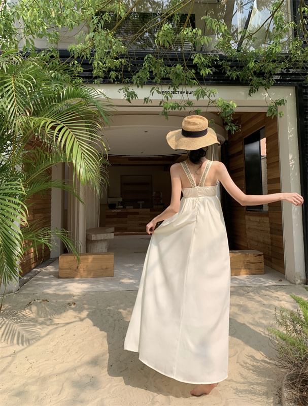 Sleeveless Maxi V-Neck Slit Dress A-Line Cutout