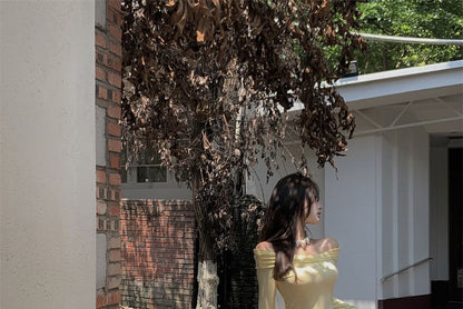 A-Line Tee Crop Slim Skirt Set: Long-Sleeve + Waist Fit High Off-Shoulder Maxi Plain