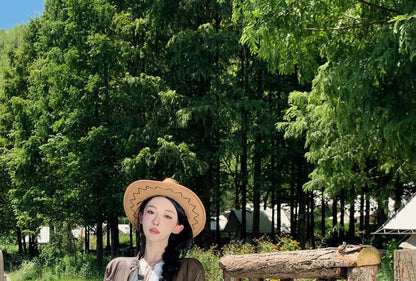 Trim Mini Long-Sleeve Dress Lace Plain A-Line Tiered