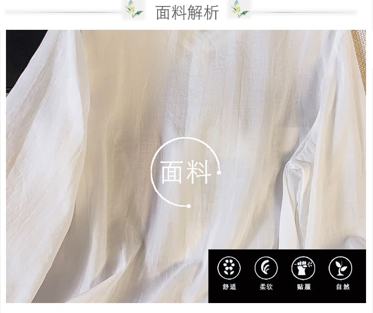 Long Sleeve Band Collar Plain Hanfu Blouse